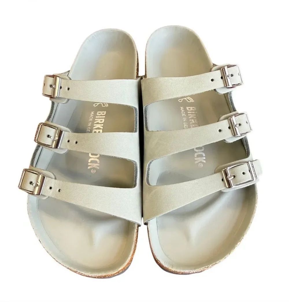 NWT Birkenstock Florida Three-Strap Sandal Sz 36/5.5 Light Green Leather Comfort